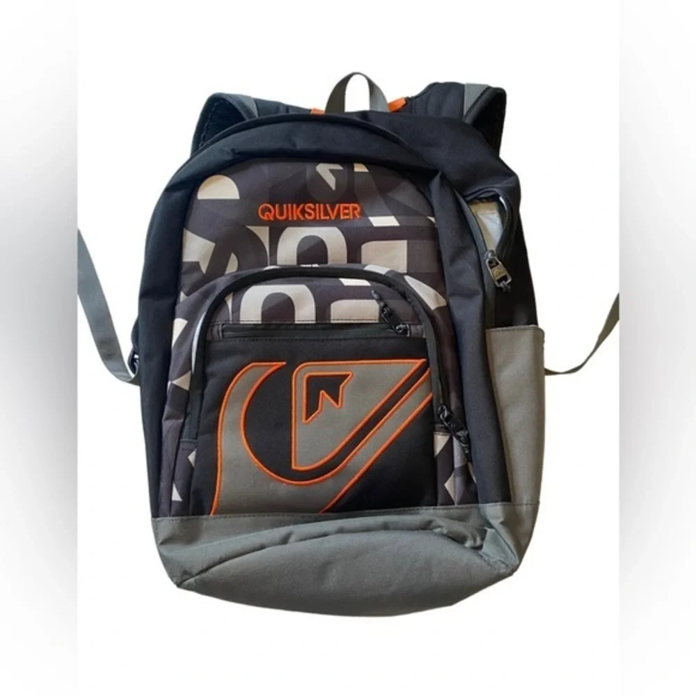 Quicksilver backpack book bag with laptop tablet sleeve. Orange and gray